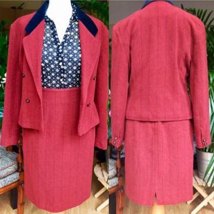 vintage 1980s double veste en laine à poitrine / jupe costume