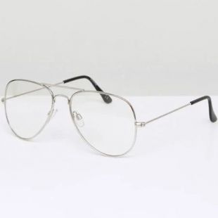 aviator fashion glasses with clear lenses in silver metal
