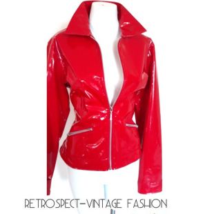 HARLEY QUINN red shiny jacket, vintage red latex jacket, 90's grunge unisex jacket, retro jacket size small