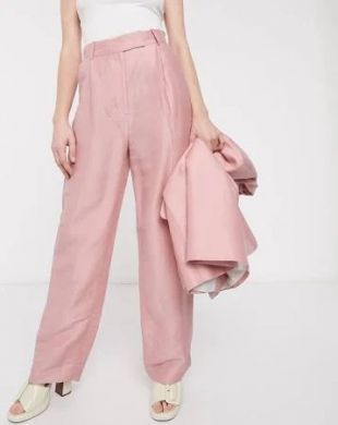 Pantalon ajusté en lin - Rose clair