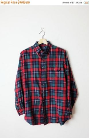 Land's End Red/Green/Blue Plaid Checked Flannel Shirt/Grunge/Unisex