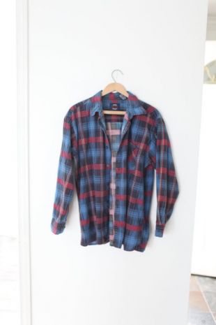 bleu vintage - bouton de flanne à carreaux rouges jusqu’à la chemise #0676