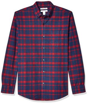 Amazon Essentials Men's Regular-Fit Plaid Long-Sleeve Pocket Oxford Shirt, Navy Windowpane, X-Large