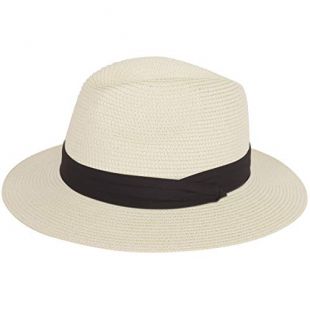Wide Brim Straw Foldable Roll up Hat Fedora Summer Beach Sun Hat UPF50+ (B-Ivory White, Medium Size:Fit for 22.5"-23")