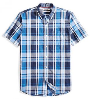 Amazon Brand - Goodthreads Men's Standard-Fit Short-Sleeve Large-Scale Plaid Shirt, Blue/Navy, X-Small
