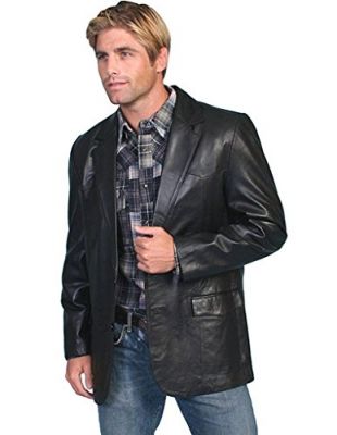 Men's Lamb Leather Blazer Big and Tall Black