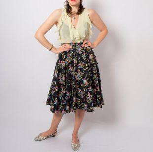 Jupe demi-cercle Jupe cercle complet Jupe taille haute noir micro floral jupe midi jupe petite taille W 28