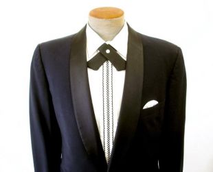 Vintage Men's Western Tie or Continental Bow Tie Black Crossover Pearl Snap Mid Century Country Western Rockabilly Bowtie Wedding Groom