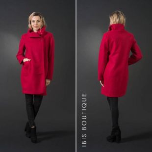 Rouge automne / printemps manteau femme, veste rouge, laine élégant manteau, manteau chaud, plus de tailles, formats de lare, col haut, maxi manteau, col bénitier