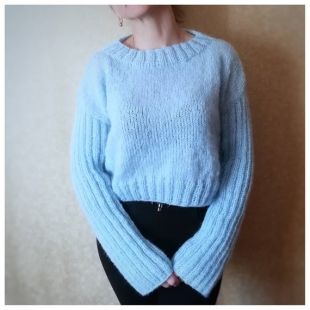 Blue Sky Women Sweater Knitted Hand Reversible Crop Jumper with Long Sleeve Fluffy Elegant Pullover
