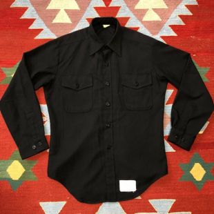 vintage 70s US Navy Men’s Shirt Blend Anchor Boutons 15 1/2-33 Medium Black