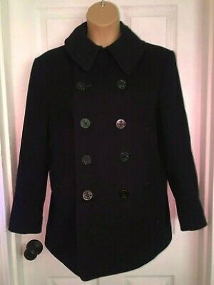 US NAVY WWII MEN'S 44L MIDNIGHT BLUE,KERSEY WOOL, BUTTON PEA COAT, CORD POCKETS