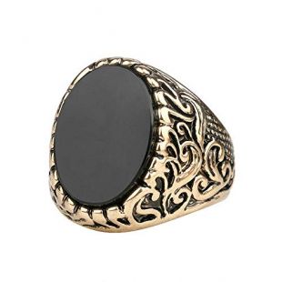Vintage Big Red Black Stone Gold Ring for Men Ethnic Turkish Indian Jewelry Antique Gold Color Signet Finger Ring