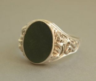 Antique Teal Green Jasper 835 Silver Men’s Signet Ring Size UK U, US 10 1/4, Allemagne, 1910's