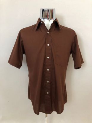 vintage 70's Arrow, Brown, Button Down, Short Sleeve, Shirt (L)