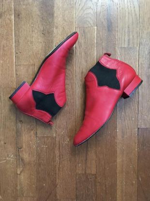vintage 80s escada cuir rouge fait en italie Beatle boot Chelsea boot side gore ankle boot womens shoe size 7 B