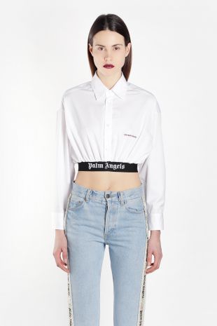 Cropped Classic Logo Band Shirt In White