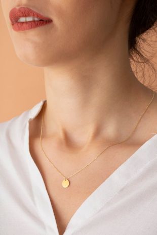 Coin Necklace, 14k Solid Gold Disk Initial Necklace, Monogram Necklace, Personalized Necklace, Gold Coin Pendant, Circle Pendant