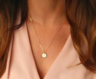 Collier de pièces d’or, collier monogramme, collier de cercle, collier de pièce de monnaie d’ARGENT, collier de disque personnalisé, or de ROSE, collier de disque, cadeau