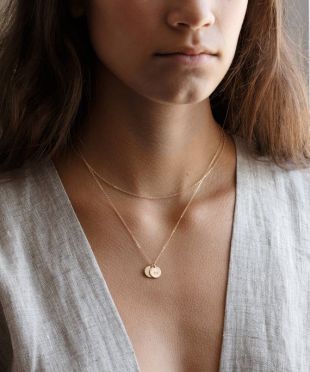 Dainty, Personalized Disk Necklace with Layering Chain - Custom Letters/Initials - 2pcs - Gold Fill, Rose or Silver - LS968