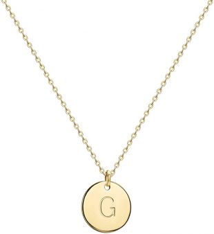Gold Initial Pendant Necklace, 14K Gold Filled Disc Double Side Engraved 16.5" Adjustable Dainty Personalized Alphabet Letter Pendant Handmade Cute Tiny Necklaces Jewelry Gift for Women