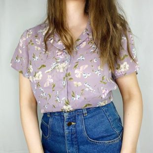vintage années 1990 Hillard - Hanson Purple Floral Blouse Women's Large