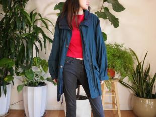 Manteau bleu marine avec capuchon / Blue Hooded Zip Up Anorak / 90's Navy Blue Anorak / Unisex Jacket / Boyfriend Style Jacket