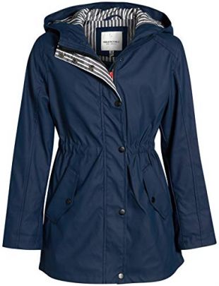 Girls Anorak Vinyl Raincoat with Hood and Cinched Waist, Navy, Size 7/8'