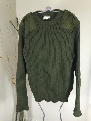 L'armée UK Vintage délivrer pull de laine Vert Olive laine côtelé Pull Taille Made in UK