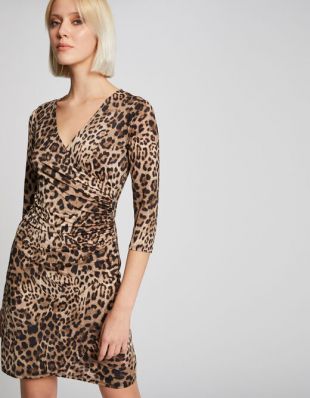 Robe ajustée imprimé léopard marron femme