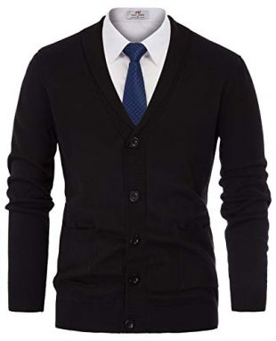 Men's Slim Fit Shawl Collar Cardigan Sweater with Pockets Size S Black