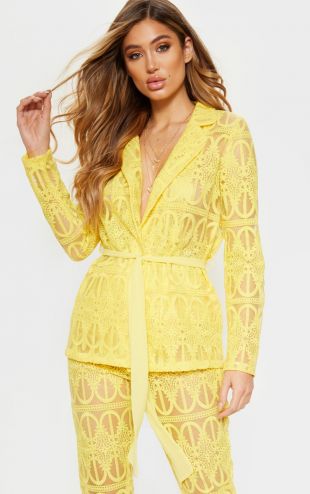 Veste jaune vif transparente brodée