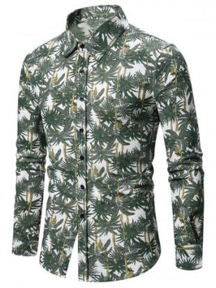 Tropical Palm Tree Allover Print Button Up Shirt