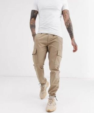 slim cargo pants with toggle hem in stone ripstop