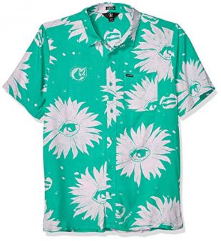 Volcom Men's Mag Sketch Button Up Short Sleeve Shirt, Wintergreen, Extra Extra Large