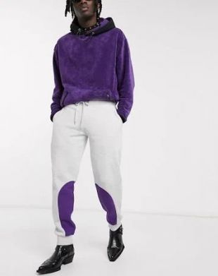 Jogger fuselé avec empiècements violets en nylon - Blanc chiné