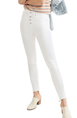 10-Inch High Waist Button Front Ankle Skinny Jeans
