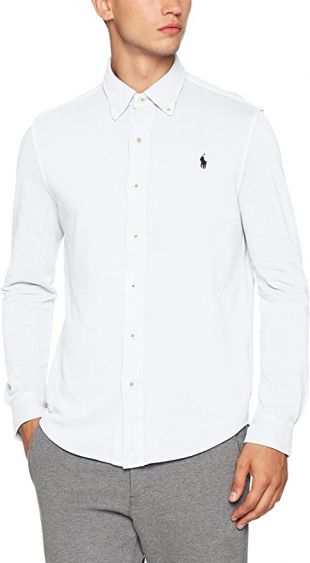 Chemise slim boutonnée en piqué avec logo joueur - Blanc
