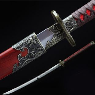Épée de roi de la dynastie Qing chinois fait à la main avec fourreau en bois rouge