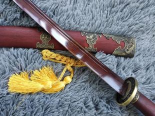 Fabriqué chinois Qing Dynasty DAO Damas épée en acier Redwood décoration Cut