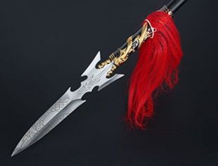 Red-tasselled spear/Stainless steel Spearhead and rod,Length 80 inch