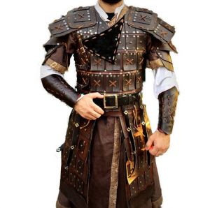 Cuir Mongol Warrior Lamellar Armor Shoulders Pauldron Belt Bracers Armour Boot Set Larp Costume Nomad Warrior