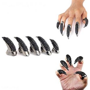 Halloween Finger Claws Nails -Gothic Punk Rhinestones Nails Ring for Men Women Costume and Cosplay Crystal Fake Long Nails,Eagle Claw Ring,Dragon claw
