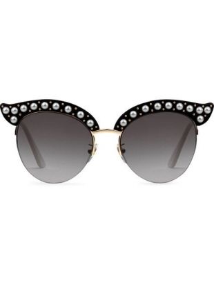 Black Cat Eye Acetate Sunglasses With Pearls