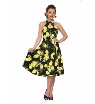 Robe noire et jaune d’impression de citron A-ligne