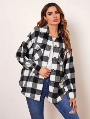 Shein - Manteau à carreaux avec poches