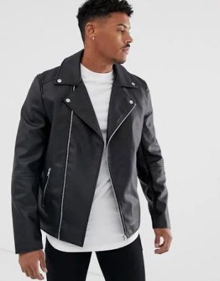 Blouson style motard en similicuir - Noir