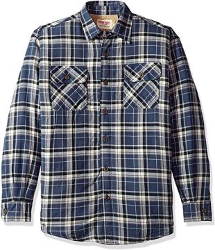 Wrangler Authentics Men’s Long Sleeve Sherpa Lined Shirt Jacket, Mood Indigo, X-Large