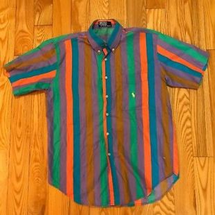 Vintage Polo Ralph Lauren Multi Color Striped Button Up Shirt Rainbow LGBQT