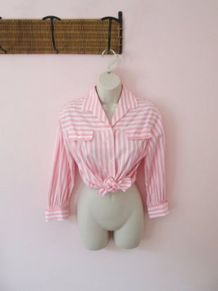 Belle Brigitte Bardot vintage années 50 Rose et Chemise blouse en coton rayé blanc -Français Riviera-Dolce Vita-Pinup-Bombshell-Vixen-VLV